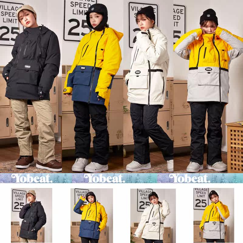 2122YOBEAT Korean ski suit waterproof windproof warm snowsuit for long winter outdoor set head black