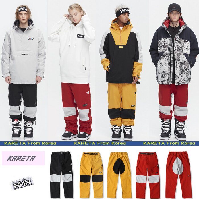 KARETA Korea Ski Pants Men's and Women's Singles and Doubles Loose Thin High Waist Waterproof Wear Resistant Warm Red Yellow Special Price