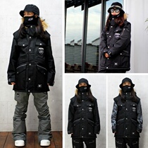  50% off clearance Korean ski clothes men and women hooded waterproof windproof wear-resistant warm loose cotton clothes black HIKARU