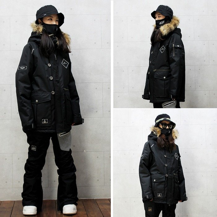 HIKARU Korean ski suit waterproof and cold-proof warm snow suit men and women single and double board jacket black cotton suit special offer