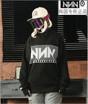 Special price NNN Korean ski clothes hoodie round neck sweater mens and womens veneer loose extended letter Black