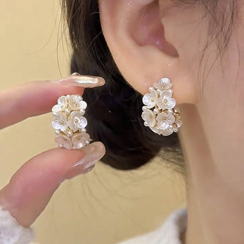 S925 silver needle french vintage pearl flower stud earrings