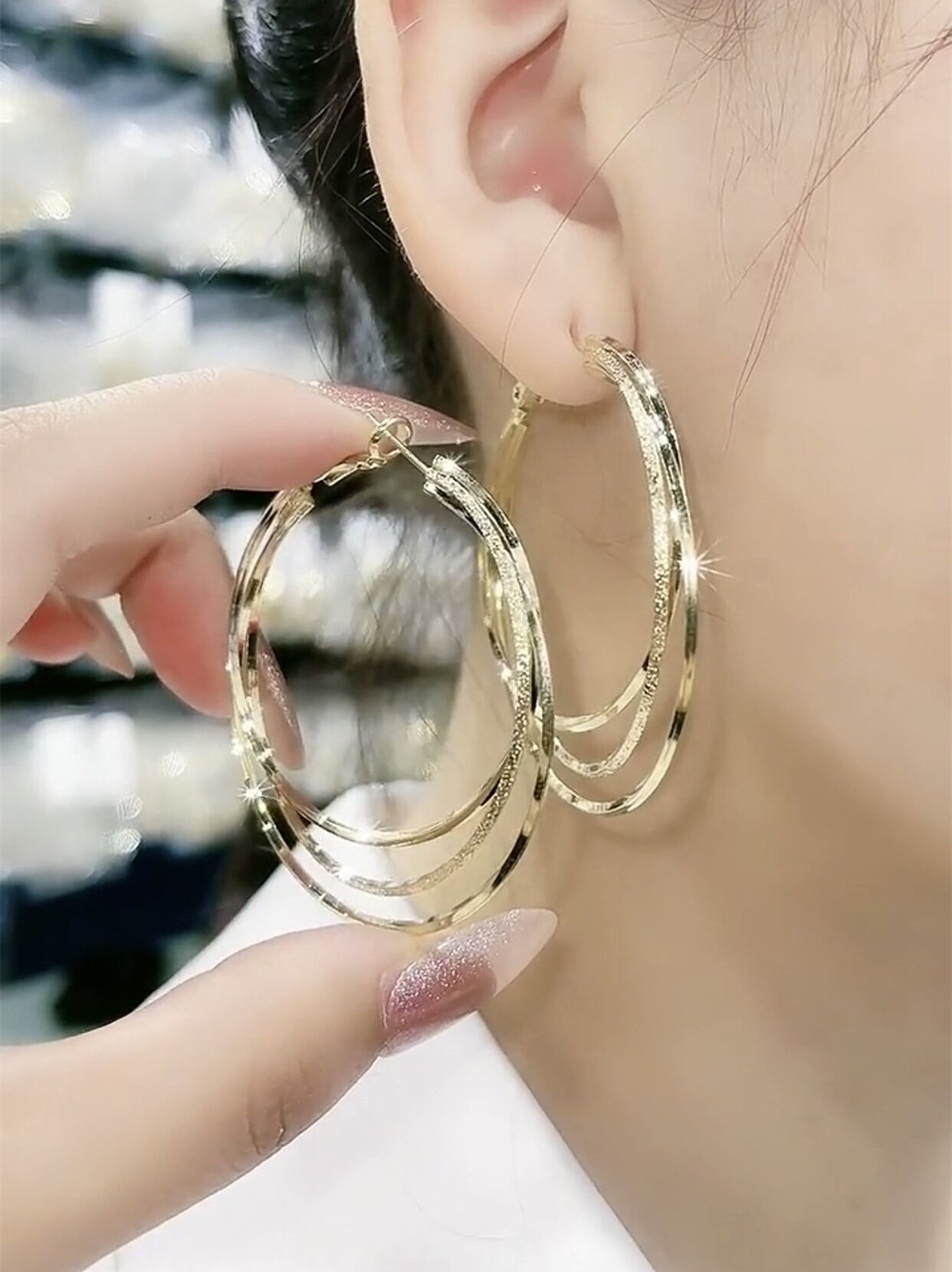 Multi-layer large earrings 2021 new trendy sterling silver needle large hoop earrings European and American style temperament exaggerated face thin earrings