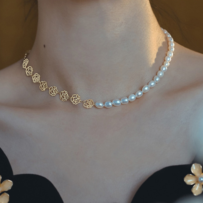 茉妃不对称珍珠项链女高级气质复古时尚颈链法式优雅巴洛克锁骨链