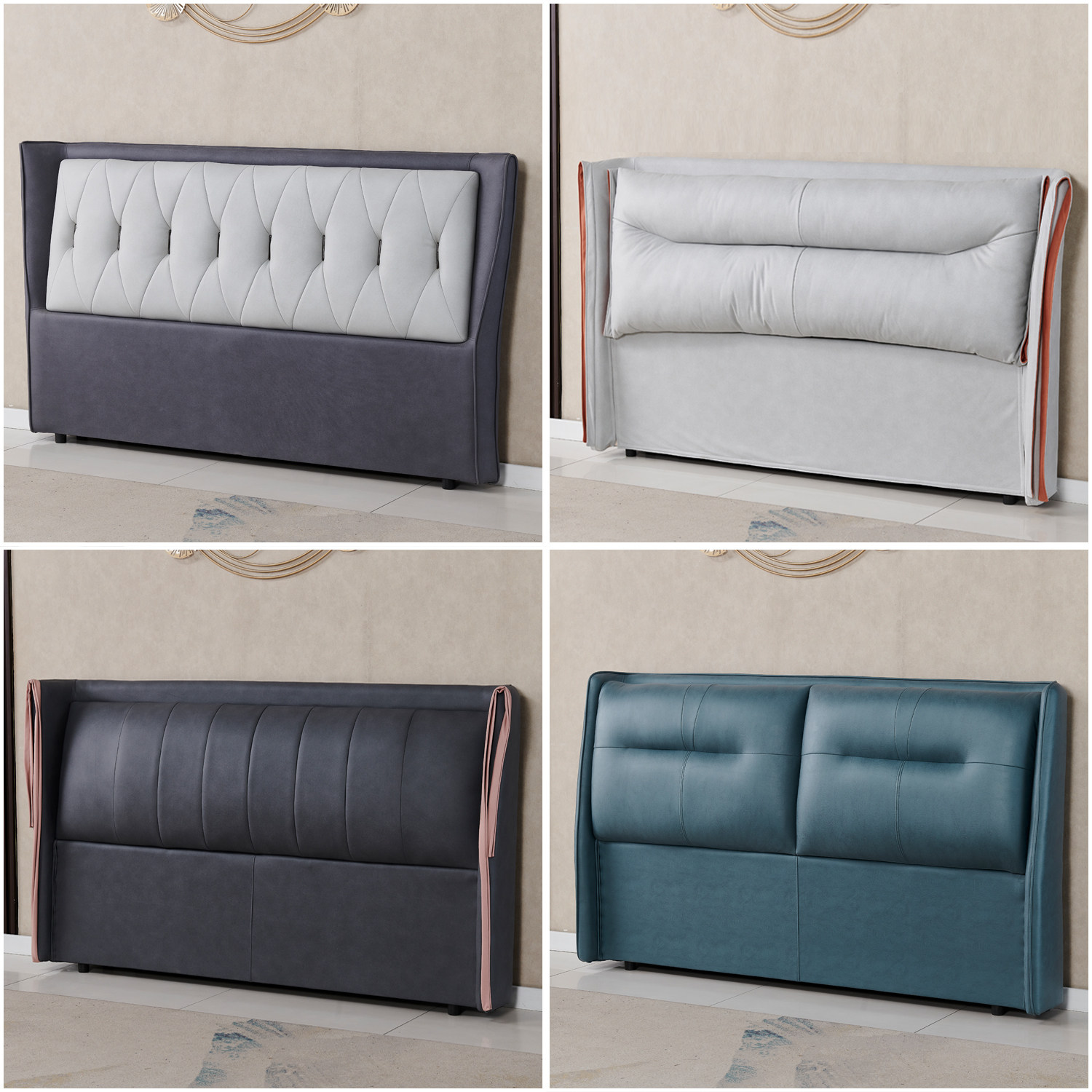 Wash - free technology cloth soft bag bed head board leather side of the double to buy a 2022 new solid wood frame