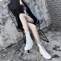 2019 autumn and winter new inner height-increasing front zipper booties womens white thick-heeled mid-barrel martin boots guidi inverted boots 310