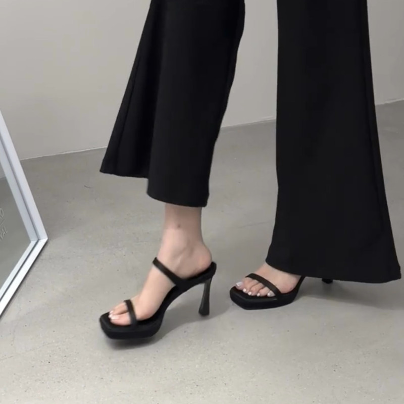 Black Thick-Soled Elegant One-Strap High-Heeled Sandals for Women, Summer 2026 New Waterproof Platform Sexy Square-Toe Stiletto Slippers Black Thick-Soled Elegant One-Strap High-Heeled Sandals for Women, Summer 2026 New Waterproof Platform Sexy Square-Toe Stiletto Slippers