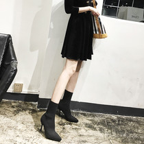 ins net red skinny boots womens 2019 autumn and winter pointed socks boots womens thin-heeled booties knitted high-heeled stretch boots