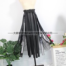 High-waisted mesh skirt Letter webbing elastic waist Wild niche retro casual dark webbing mid-length skirt for women