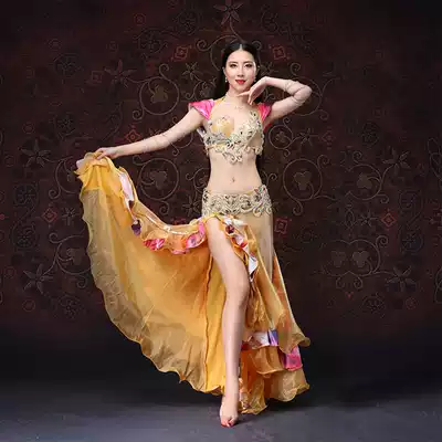 Belly dance stage shadow drama costume show costume 2021 new sexy female adult long dress gold suit