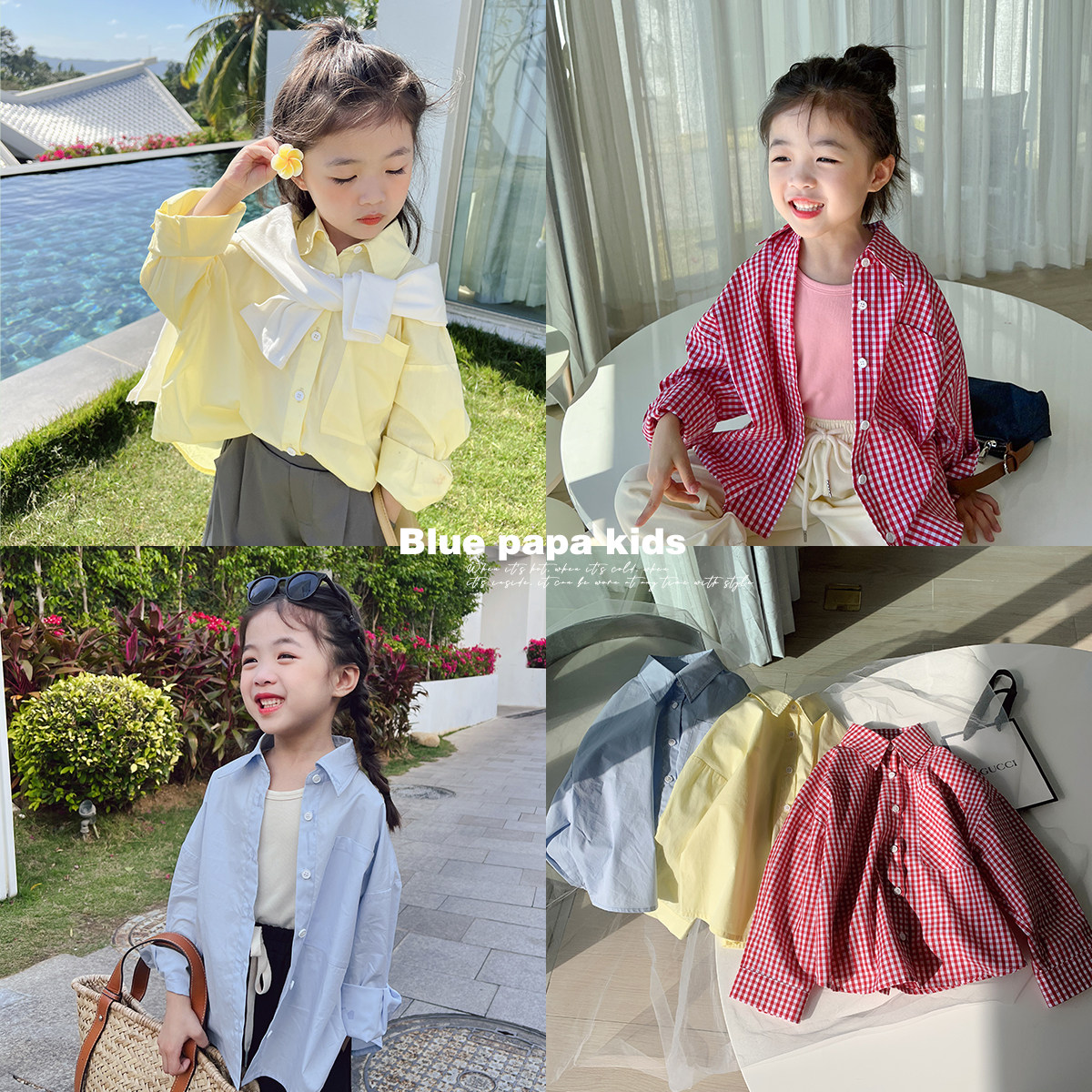 Blue Baby Dads Girl Shirt 2022 Spring Dress New Korean Version Foreign Pie Baby Long Sleeve Mini-Shirt Tide