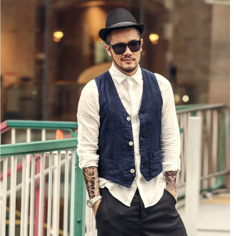 [Đặc biệt hàng ngày] Áo vest bằng vải cotton và vải lanh mùa hè mỏng mỏng giản dị nghệ thuật áo vest nam - Áo vest cotton các kiểu áo ghi lê nam
