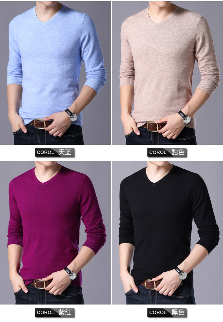 Áo len mùa thu và mùa đông nam trung niên màu rắn đáy áo tròn cổ áo thun rộng kích thước lớn cashmere áo len thanh niên quần áo nam áo sơ mi nam gucci