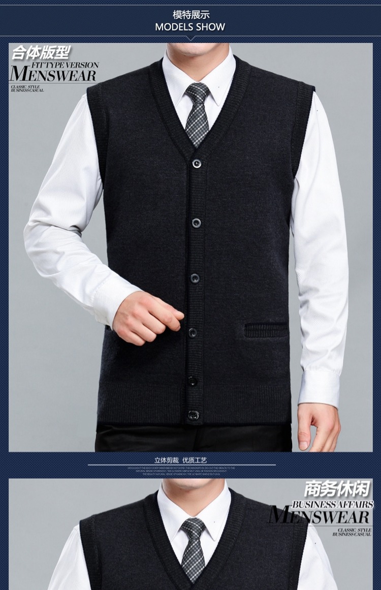 Mùa thu và mùa đông áo len trung niên nam không tay đan áo len đan áo len cashmere áo len cha trung niên áo len không tay