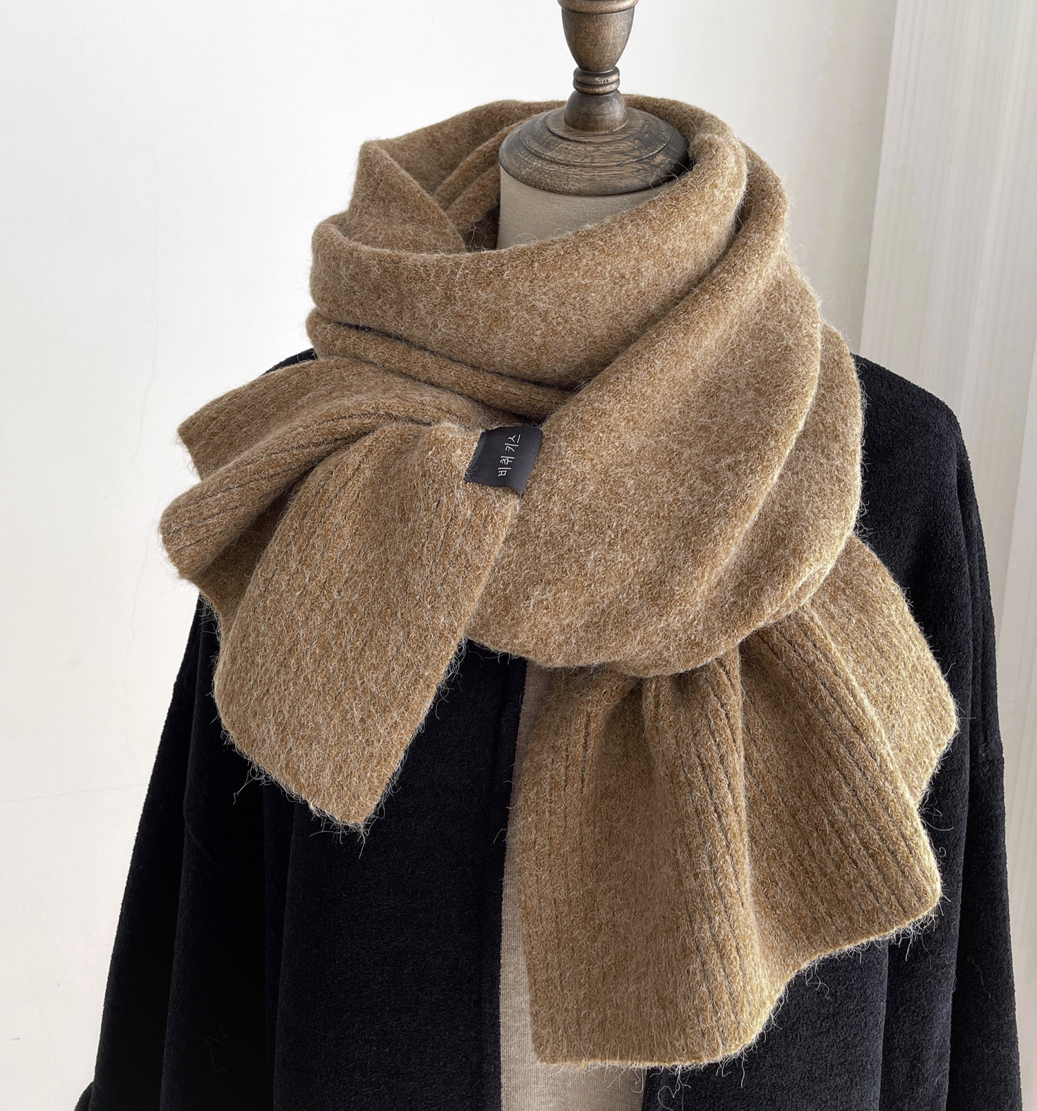 Japanese solid color wool knitted khaki scarf female winter couple models thickened warm scarf for boyfriend gift