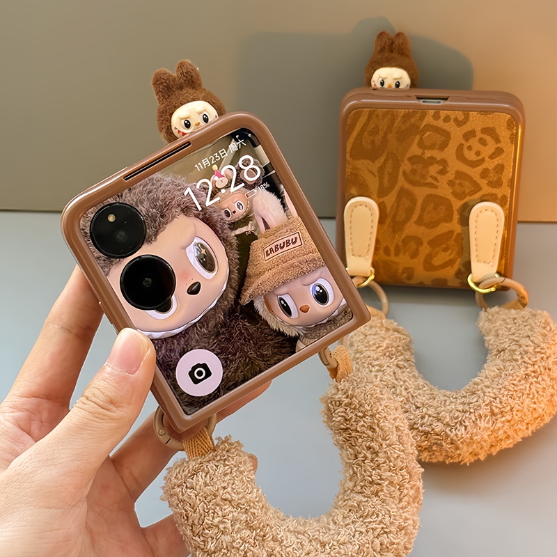 Suitable for Foldable Screen Xiaomi Mixflip2 Phone Case with Integrated Film, Honor Magicvflip2 Fabric Cover, Huawei Purax, Samsung Zflip7, Motorola 50Ultra Plush Crossbody Strap 6
