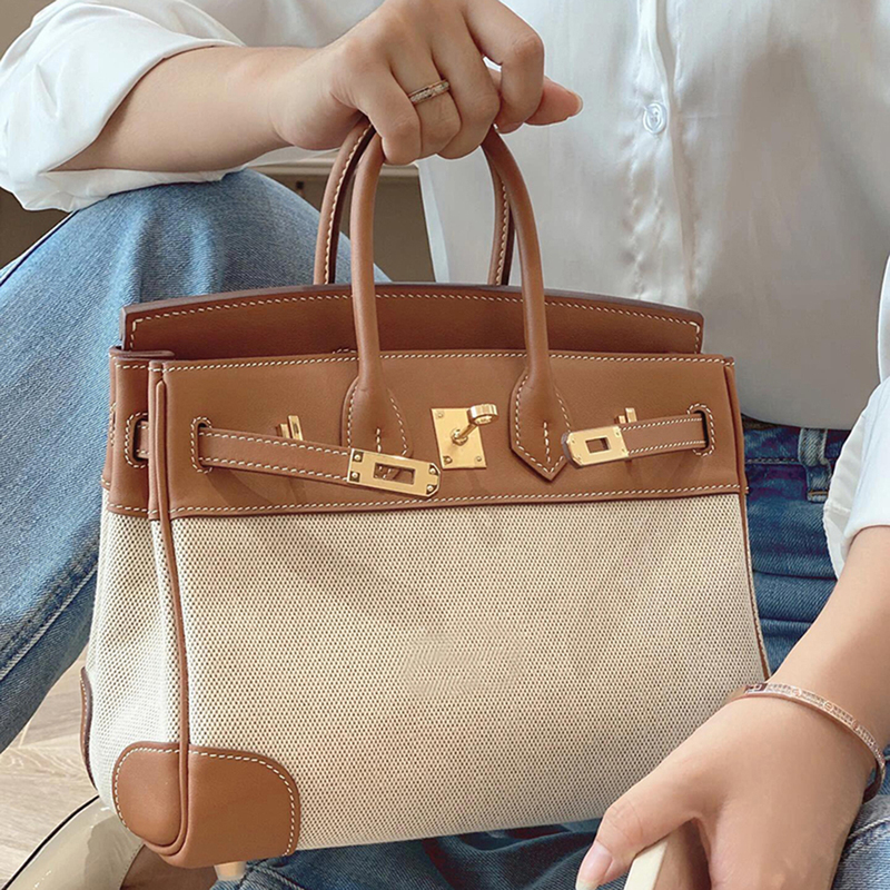 Fully Hand-Sewn with Wax Thread, 2026 New Model Imported Swift Leather and Canvas Platinum Bag, Shoulder and Hand-Held Kelly Bag Fully Hand-Sewn with Wax Thread, 2026 New Model Imported Swift Leather and Canvas Platinum Bag, Shoulder and Hand-Held Kelly Bag