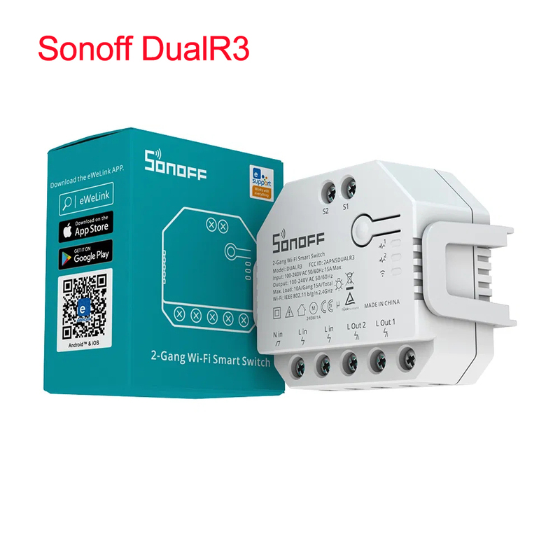 Sonoff Dual R3 Dual-Channel Wifi Smart Switch On/Off Device for Curtains, Roller Shutters, and Doors with Voice Control