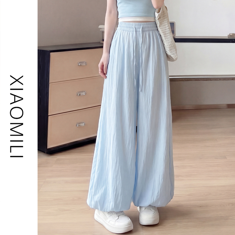 Candy-Colored Quick-Dry Ice Silk Bloomers Summer Drawstring High-Waisted Cropped Lantern Pants Casual Cotton Linen Pants for Women