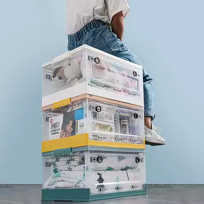 Toy storage box side open children's snack storage box front open plastic transparent finishing storage cabinet basket folding