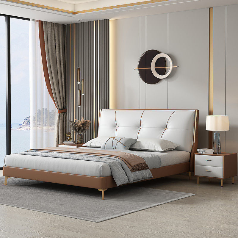 Italian light luxury leather bed Nordic style modern simplicity can be customized 2 2 bedroom bed atmospheric double soft package wedding bed