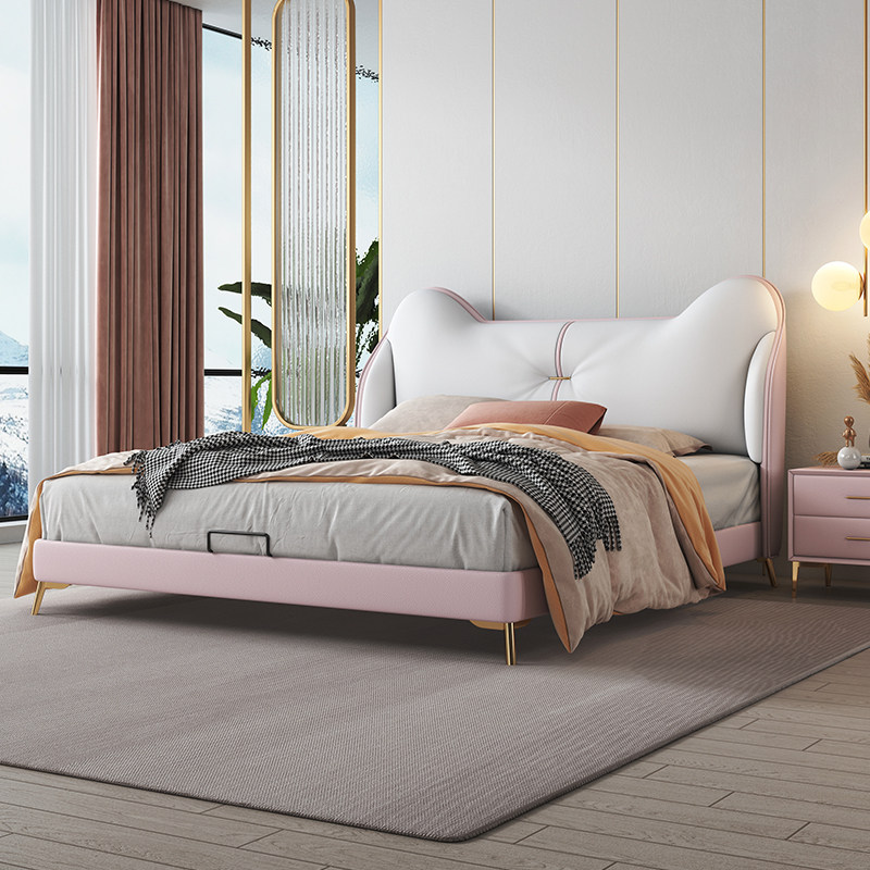 Italian style minimalist light luxury modern minimalist leather bed can be customized 2 2 meters double master bed wedding bed upholstered bed