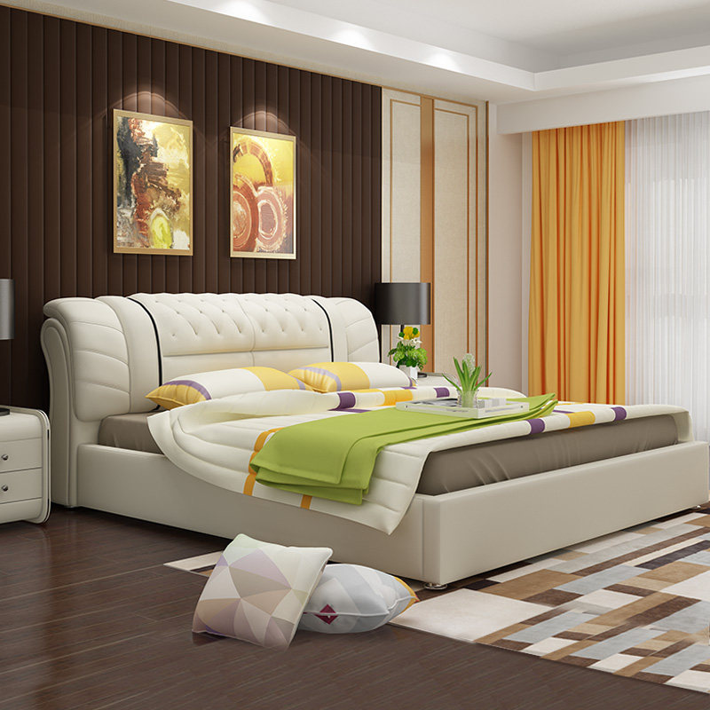 Leather bed Double bed 1 8 meters modern and simple master bedroom wedding bed Tatami 1 5 meters Nordic leather art bed