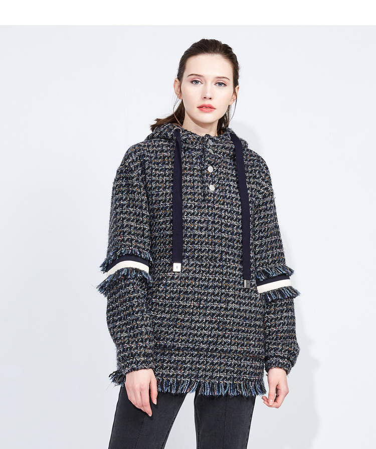 Z11 nữ 2019 mùa thu mới áo trùm đầu bằng vải tweed áo khoác lông thú áo khoác Z18CL511 - Accentuated eo áo áo dạ măng tô nữ đẹp