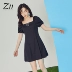 Z11 của phụ nữ 2021 Mùa hè mới của Pháp Khí chất cổ vuông tay phồng tay áo cao eo thắt lưng định hình chữ A - A-Line Váy