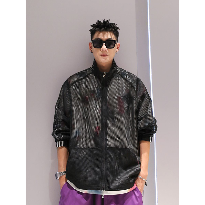 150kg Large Size Mesh Hollow Design Breathable Sun Protection Clothing for Men and Women Summer Trendy Casual Sun Protection Clothing Jacket