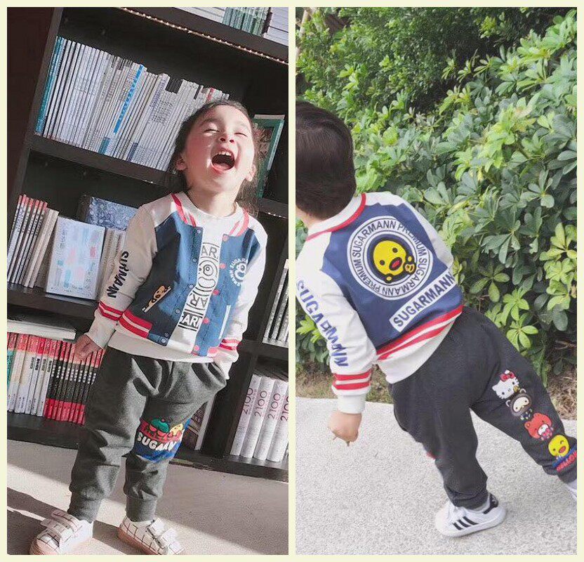 (Joe's) Autumn New Products Male And Female Children Cartoon Printed Pure Cotton Casual Blouse Trousers Children Baseball Suit Suit