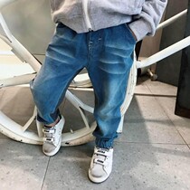 (Qiao) Spring and Autumn New Products Men and Women Double-sided Stitching Denim Pants Children Soft as Clouds Elastic Jeans