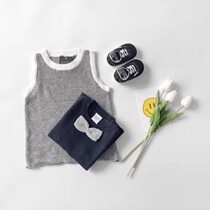 (Qiao Jia) Spring and Autumn New Product Pure Cotton Line Striped Bow West Childrens Small Knitted Vest