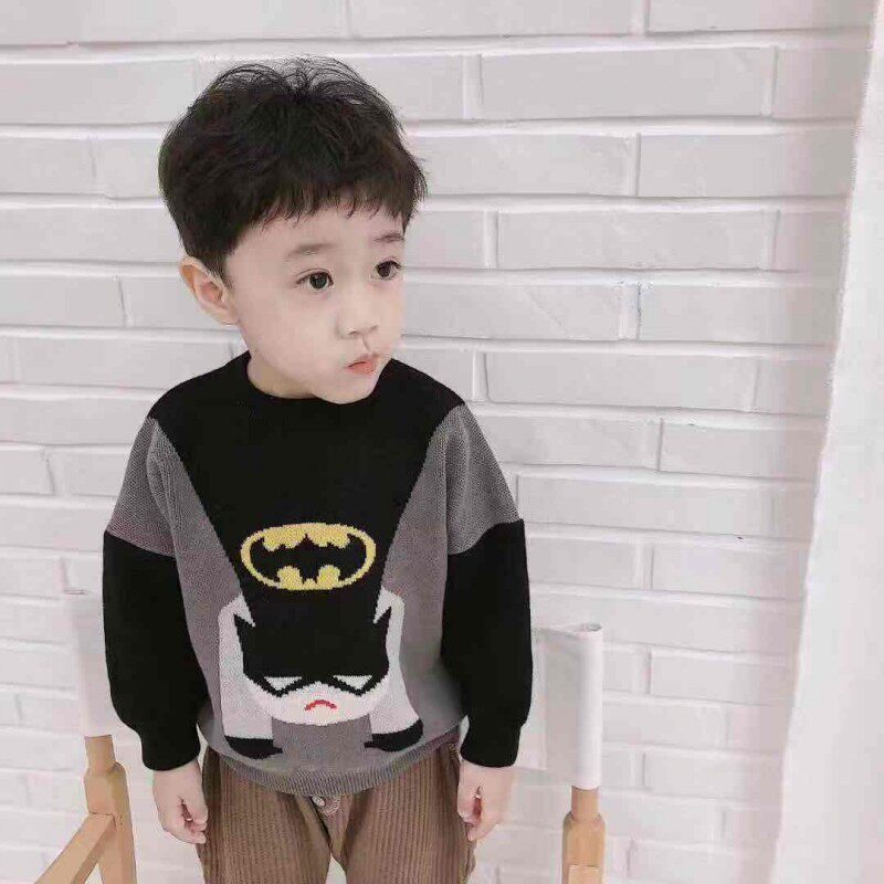 Chung - qing new product Boy and Girl Batman - Handle Double Knitted Sweater Kids Cartoon Line