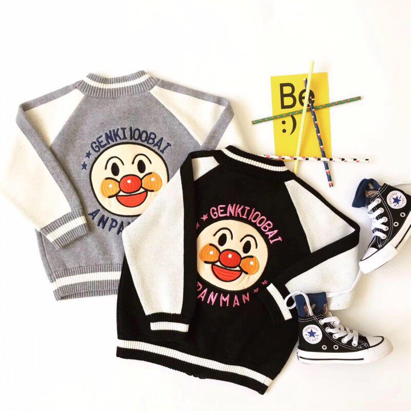 (Joe's) autumn and winter new pint of male and female child face ultra-cartoon embroidered knitted cardiovert children with velvety fabric stickup