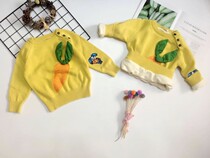 Qiao Baojia autumn and winter new products for boys and girls handmade three-dimensional carrot cartoon embroidery plus velvet padded cotton sweater