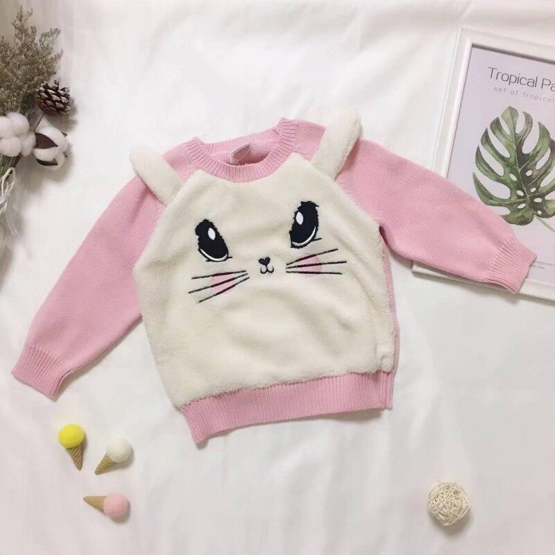 Jo Pao Family Autumn Winter New Products Girl Three-dimensional Lamb Hair Small Rabbit Styling Cotton Thread Children Sweaters