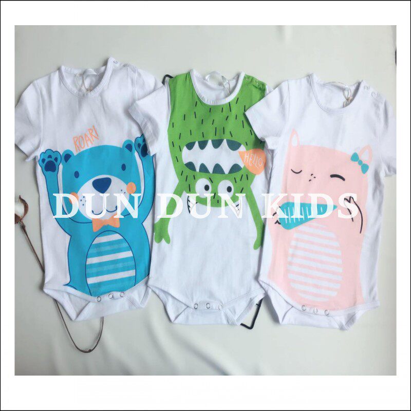 Dundunjia Xiaxin products, boys and girls, three types of animal environmental protection printed cotton comfortable short-sleeved rompers and crawling clothes