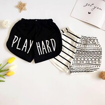 Qiao Jia Xia new product boys and girls cotton thin elastic waist black and white two color geometric letter printed shorts