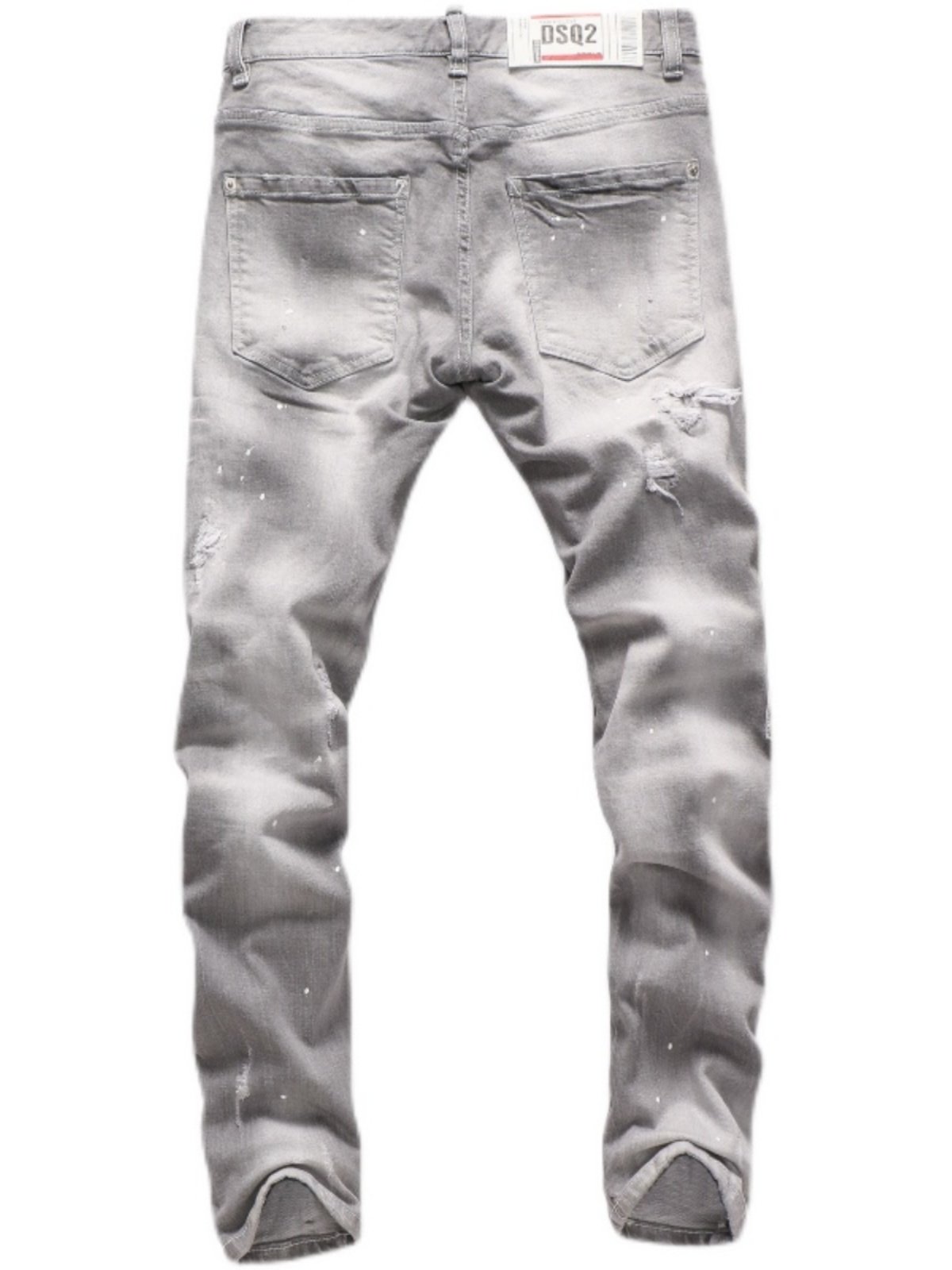 欧洲站新款烟灰色刀割破洞补丁乞丐牛仔裤男韩版潮流修身小脚裤子 5