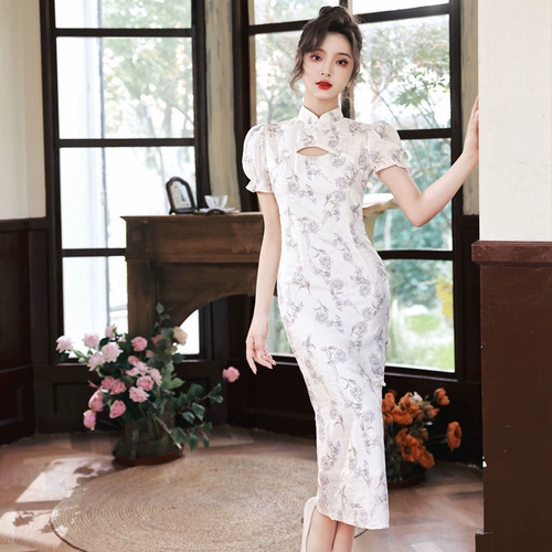 [Специальное очистка предложения] Новые литературные и свежие пузырьковые рукава Cheongsam Girl улучшенные молодые модели можно носить каждый день
