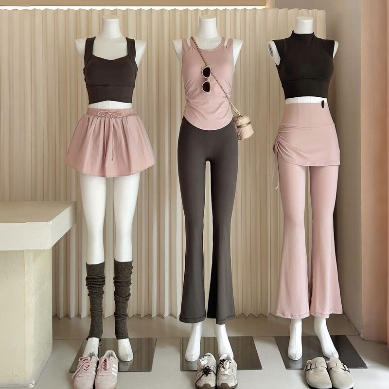 2026 New Yoga Outfit Set Summer Pink and Brown Floral Skirt Pants Tennis Pilates Top Tank Top Shockproof and Supportive 2026 New Yoga Outfit Set Summer Pink and Brown Floral Skirt Pants Tennis Pilates Top Tank Top Shockproof and Supportive