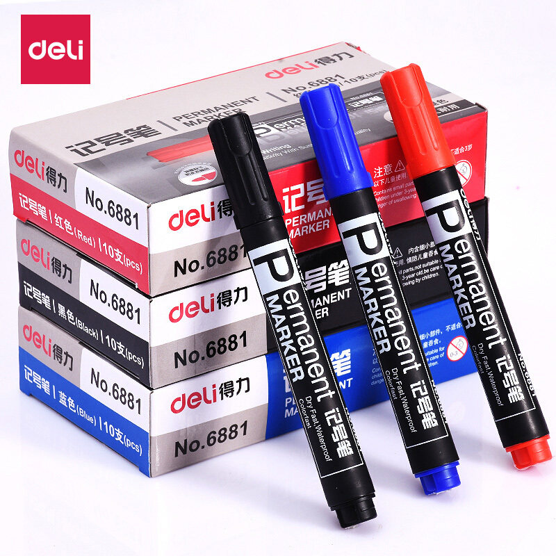 Deli 6881 marker pen Quick-drying single head waterproof oily marker pen Warehouse logistics express Kiwi pen hook pen