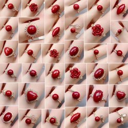 여성용 자연 충실도 Cinnabar 반지 S925 조디악 보석 패션의 해를위한 무료 및 행운의 구슬을위한 은색 상감 반지