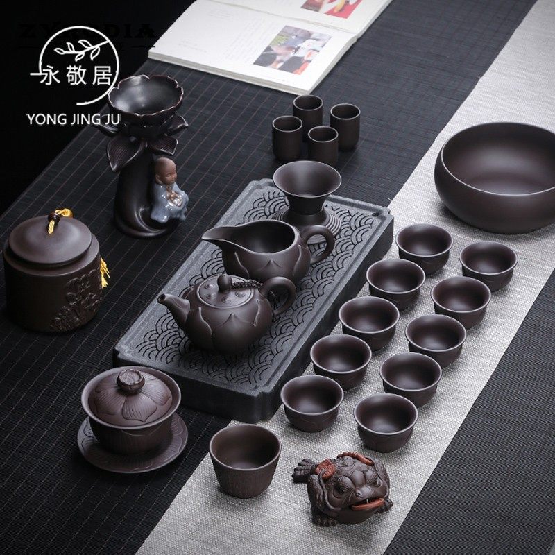 Yong Jing Ju Purple Sand Tea Set Home Gift Box Brewing Teapot Lid Bowl Teacup Ceramic Kung Fu Tea Set Set