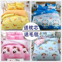 Phim hoạt hình Doraemon quilt chăn 1,5m ký túc xá sinh viên giường đơn giường ba mảnh 1,8 m bốn mảnh chăn ra gối nệm