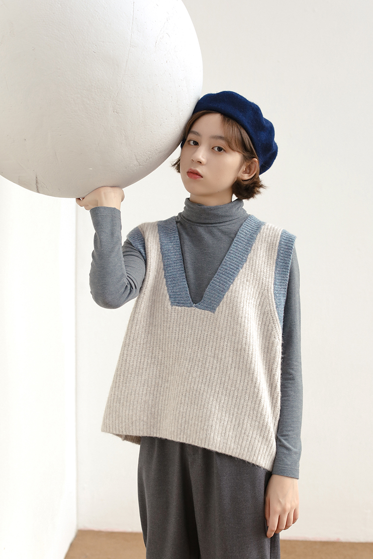 Gió mát / Áo len cổ chữ V nữ rộng rãi áo len hoang dã vest vest / Gạo nếp bạn không nở áo kiểu trung niên
