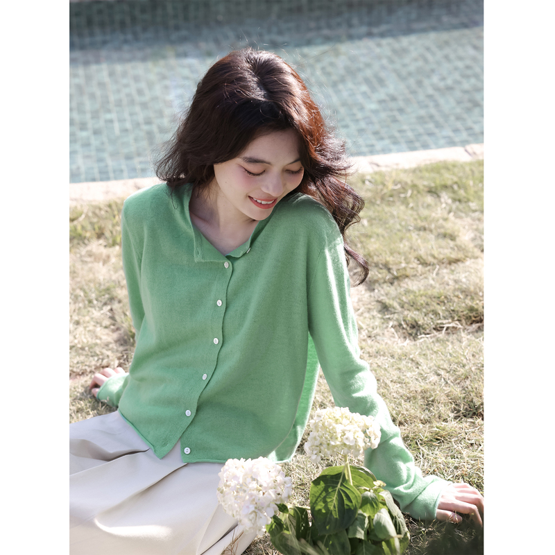 Monet Iris/Soft All-Wool Green Sweater Cardigan Women's Thin Knitted Camisole Two-Piece Set Autumn Short Top Monet Iris/Soft All-Wool Green Sweater Cardigan Women's Thin Knitted Camisole Two-Piece Set Autumn Short Top