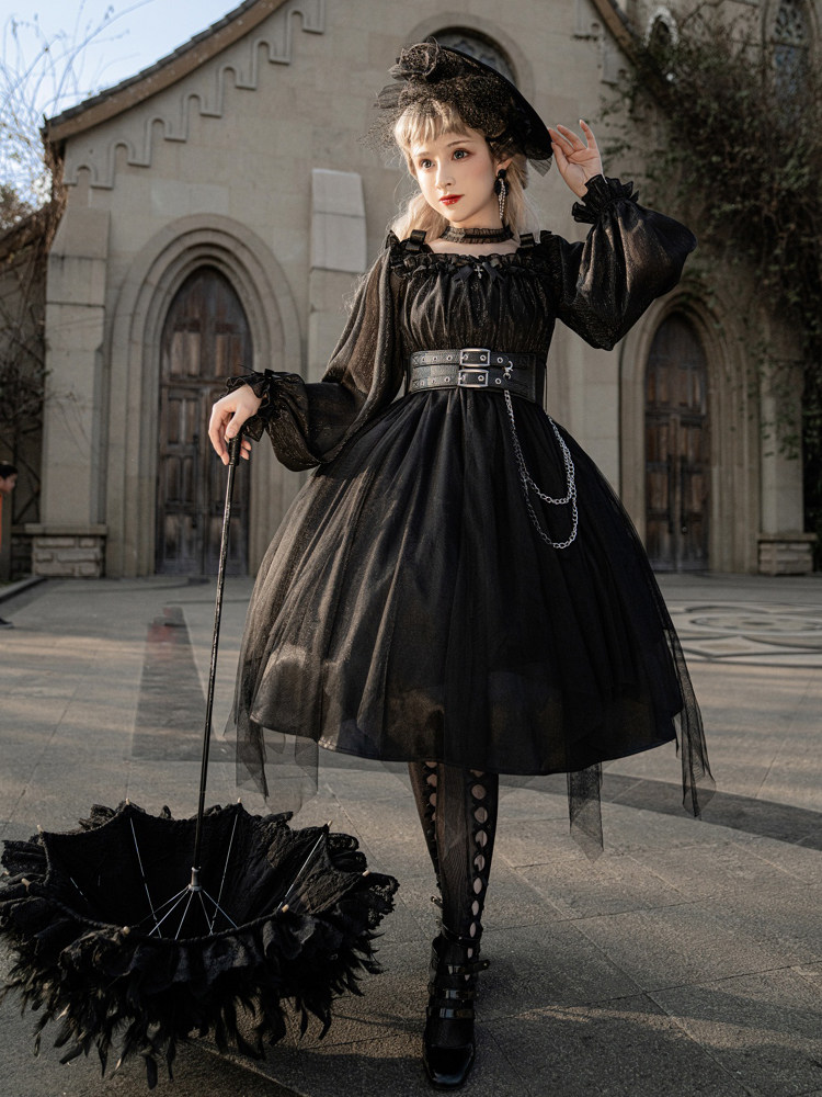 Original authentic girl killer lolita goth dark style loli high waist mesh daily dress OP dress