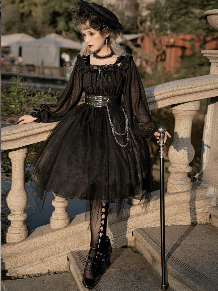 Original authentic girl killer lolita goth dark style loli high waist mesh daily dress OP dress